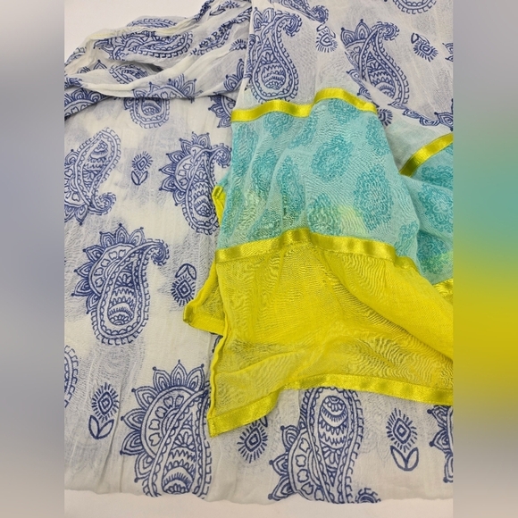 NWT OLD NAVY COTTON LIGHTWEIGHT SCARF WRAP BLUE PAISLEY TEAL YELLOW WOMEN OS - Picture 7 of 12